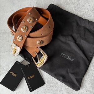 Maje Western Concho Brown Suede Leather Belt T2 Medium